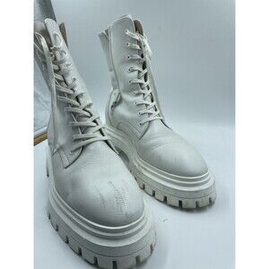 Stuart Weitzman White Leather Combat Platform Boots Lug Sole Zip Women’s 7.5 B